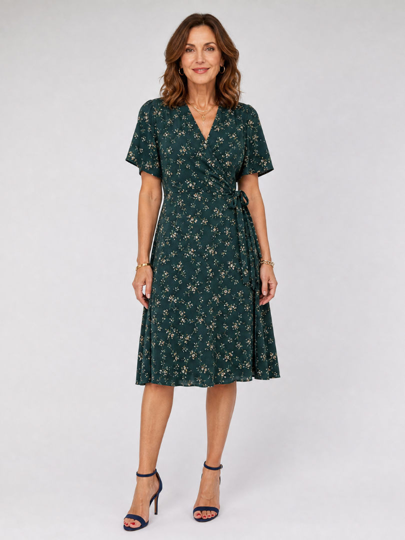 Brooke | Floral Wrap Style Short Sleeve Midi Dress