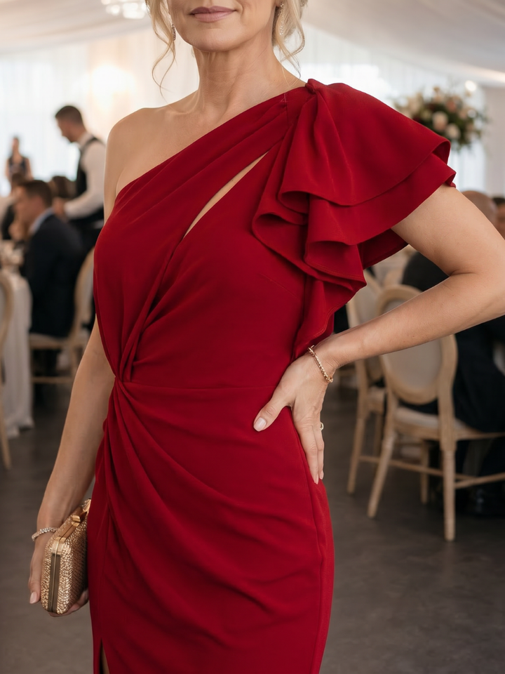 Aurette | One Shoulder Draped Bodice Midi Dress