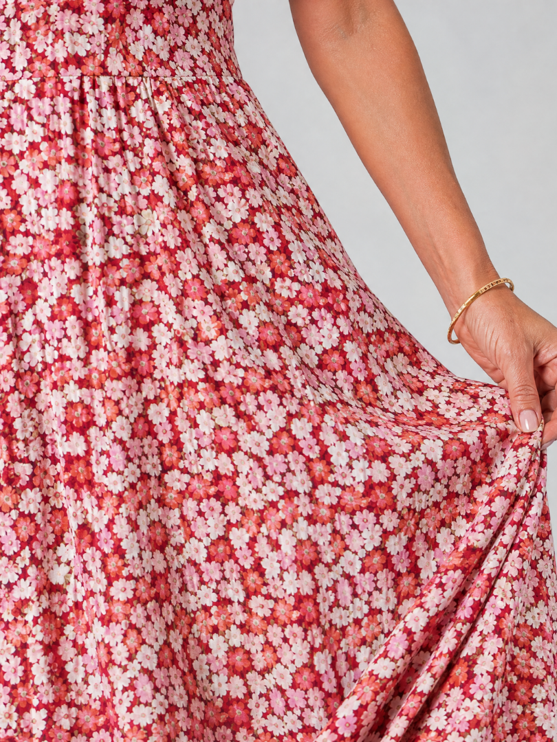 Bailey | Floral V Neck Short Sleeve Midi Dress