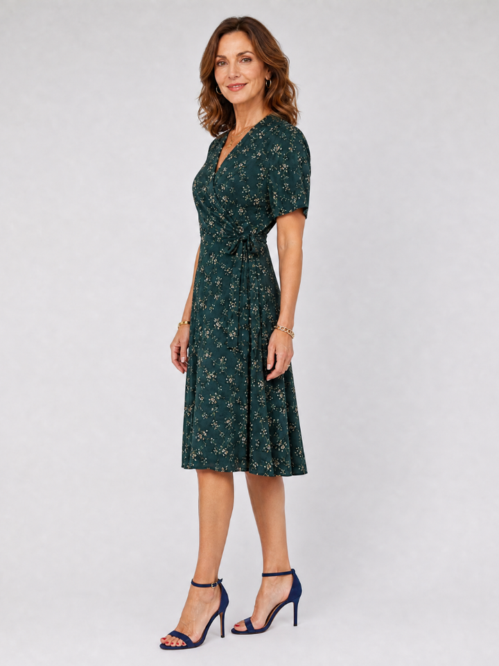 Brooke | Floral Wrap Style Short Sleeve Midi Dress