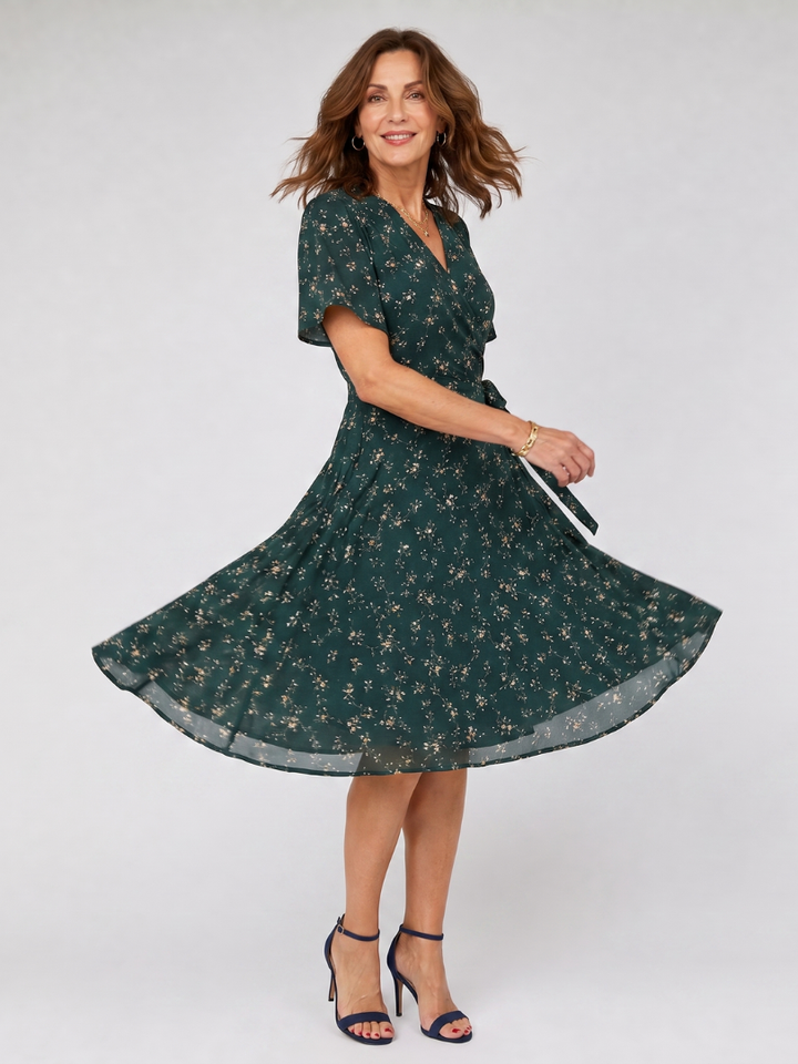 Brooke | Floral Wrap Style Short Sleeve Midi Dress