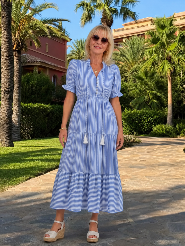 Kelsey | Striped Button Front Tiered Midi Dress